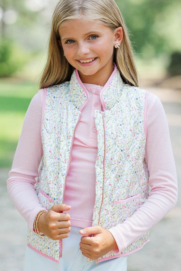 Girls: Cooler Days Cream Ditsy Floral Quilted Vest