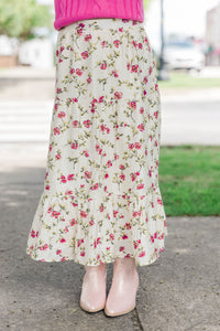 Girls: Start The Day Cream Floral Midi Skirt