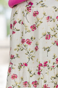 Girls: Start The Day Cream Floral Midi Skirt