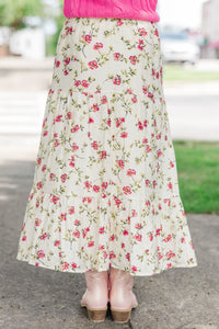 Girls: Start The Day Cream Floral Midi Skirt