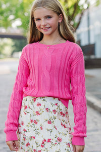 Girls: Cozy Corner Pink Cable Knit Sweater