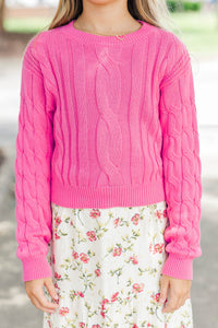 Girls: Cozy Corner Pink Cable Knit Sweater