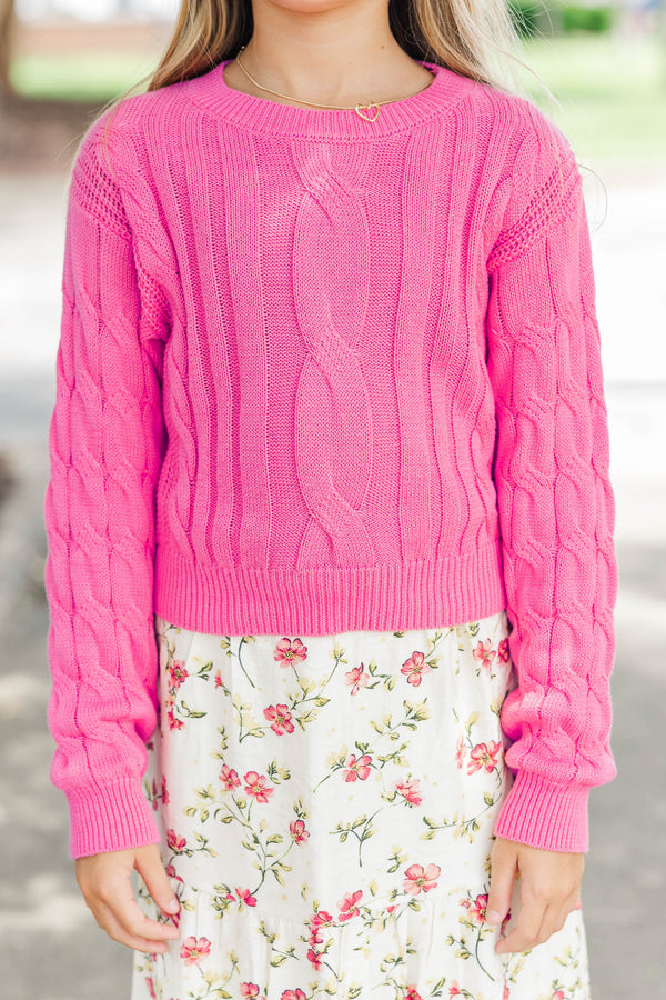 Girls: Cozy Corner Pink Cable Knit Sweater