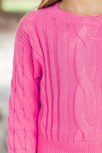 Girls: Cozy Corner Pink Cable Knit Sweater