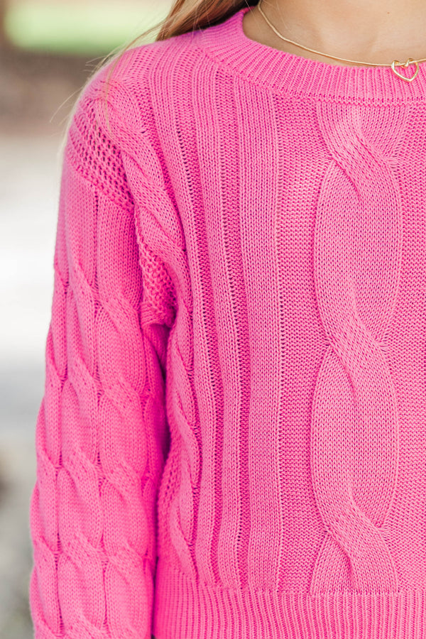 Girls: Cozy Corner Pink Cable Knit Sweater