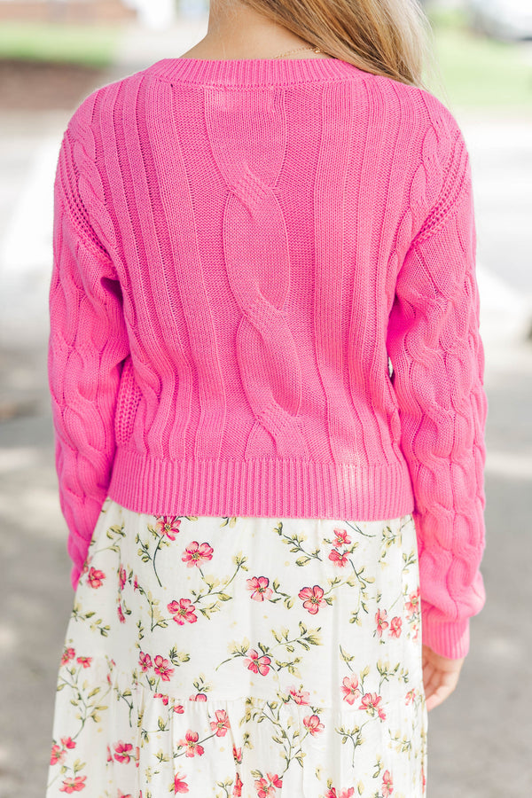 Girls: Cozy Corner Pink Cable Knit Sweater