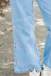 Girls: Mood Board Light Blue Bow Embroidery Wide Leg Jeans