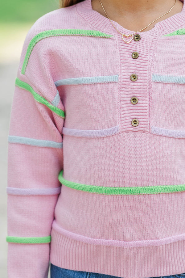 Girls: Daily Routine Pink Striped Sweater