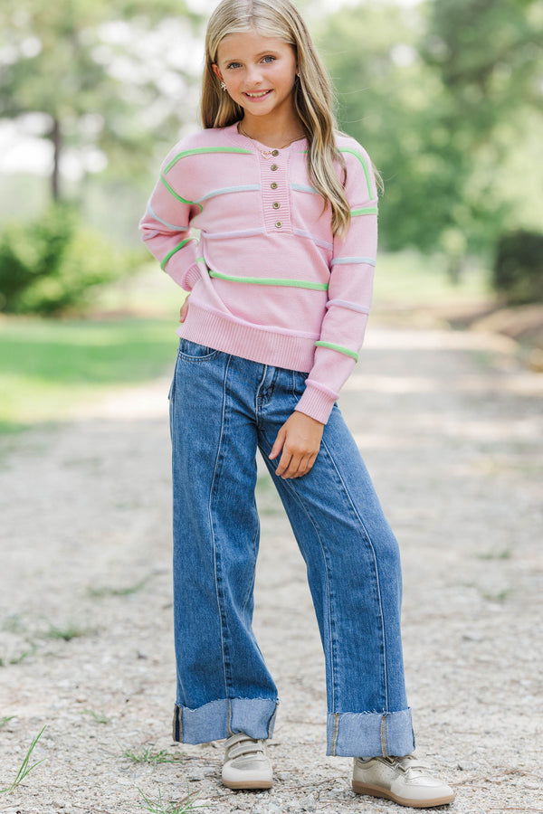 Girls: Daily Routine Pink Striped Sweater