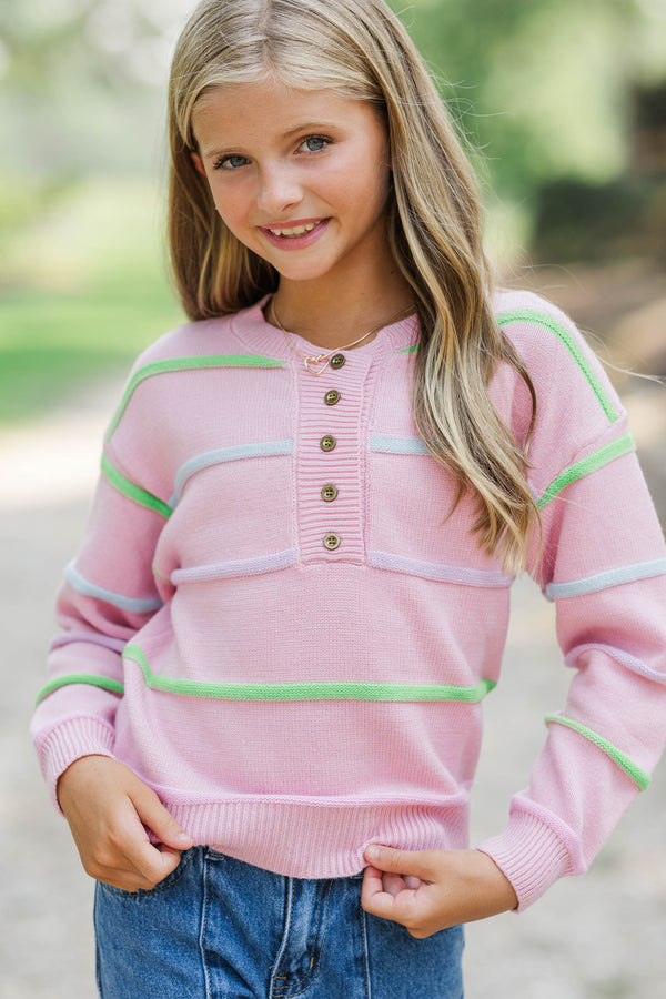 Girls: Daily Routine Pink Striped Sweater