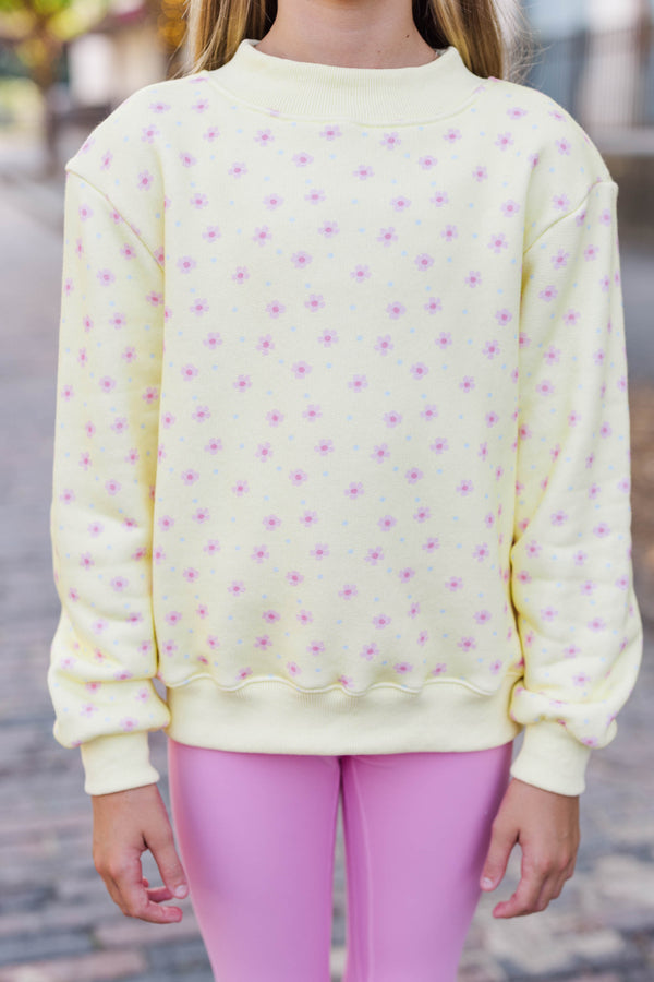 Girls: Easy Morning Yellow Floral Mock Neck Sweatshirt
