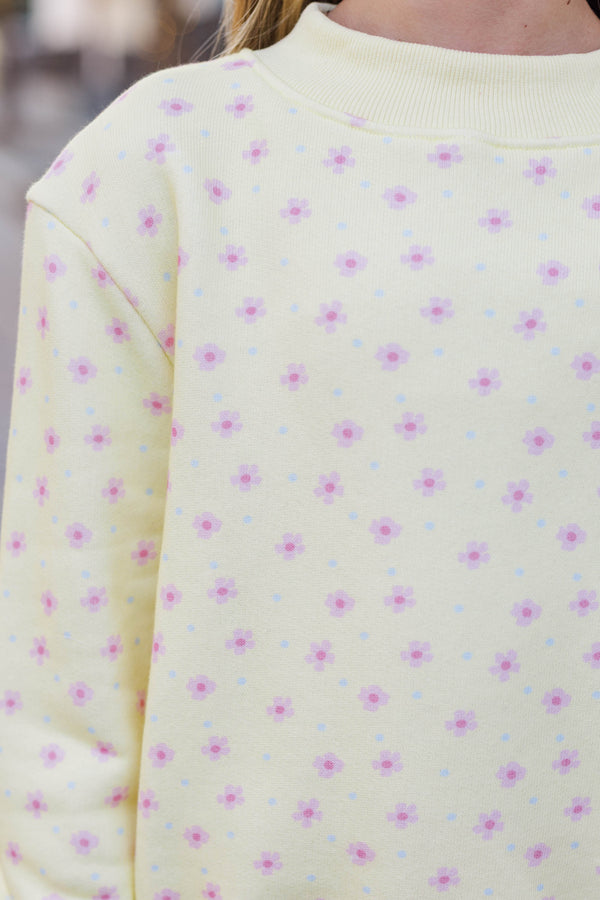 Girls: Easy Morning Yellow Floral Mock Neck Sweatshirt