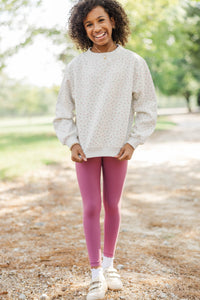 Girls: Easy Morning Heather Gray Floral Mock Neck Sweatshirt