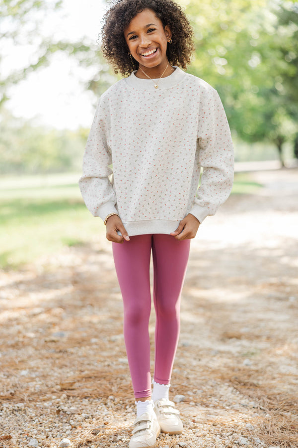 Girls: Easy Morning Heather Gray Floral Mock Neck Sweatshirt