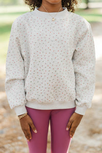 Girls: Easy Morning Heather Gray Floral Mock Neck Sweatshirt