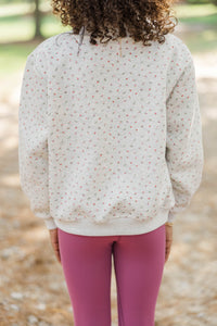 Girls: Easy Morning Heather Gray Floral Mock Neck Sweatshirt