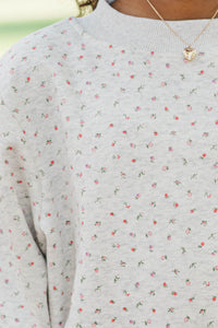Girls: Easy Morning Heather Gray Floral Mock Neck Sweatshirt