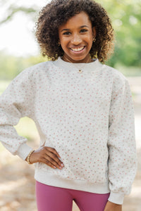 Girls: Easy Morning Heather Gray Floral Mock Neck Sweatshirt