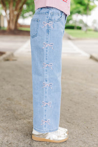 Girls: Mood Board Light Blue Bow Embroidery Wide Leg Jeans