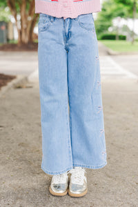Girls: Mood Board Light Blue Bow Embroidery Wide Leg Jeans