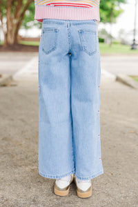 Girls: Mood Board Light Blue Bow Embroidery Wide Leg Jeans