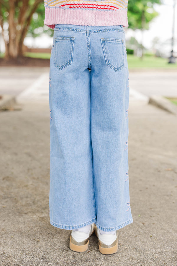Girls: Mood Board Light Blue Bow Embroidery Wide Leg Jeans