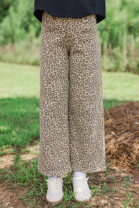 Girls: New Obsession Brown Leopard Wide Leg Jeans