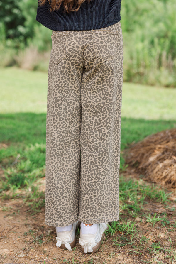 Girls: New Obsession Brown Leopard Wide Leg Jeans