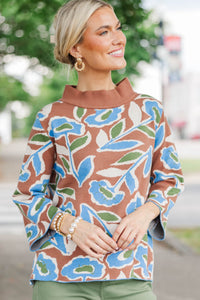 Just a Feeling Brown Floral Mock Neck Sweater