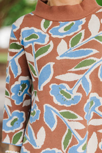 Just a Feeling Brown Floral Mock Neck Sweater