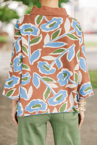 Just a Feeling Brown Floral Mock Neck Sweater