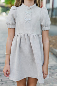 Girls: The Gwen Oatmeal Embellished Tweed Dress