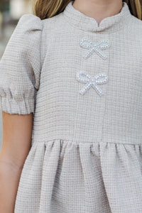 Girls: The Gwen Oatmeal Embellished Tweed Dress