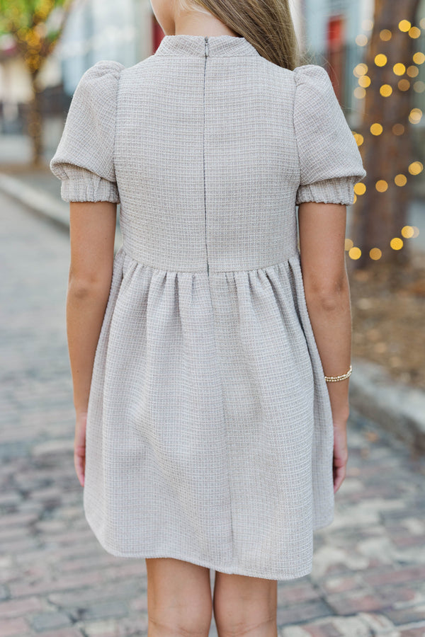 Girls: The Gwen Oatmeal Embellished Tweed Dress