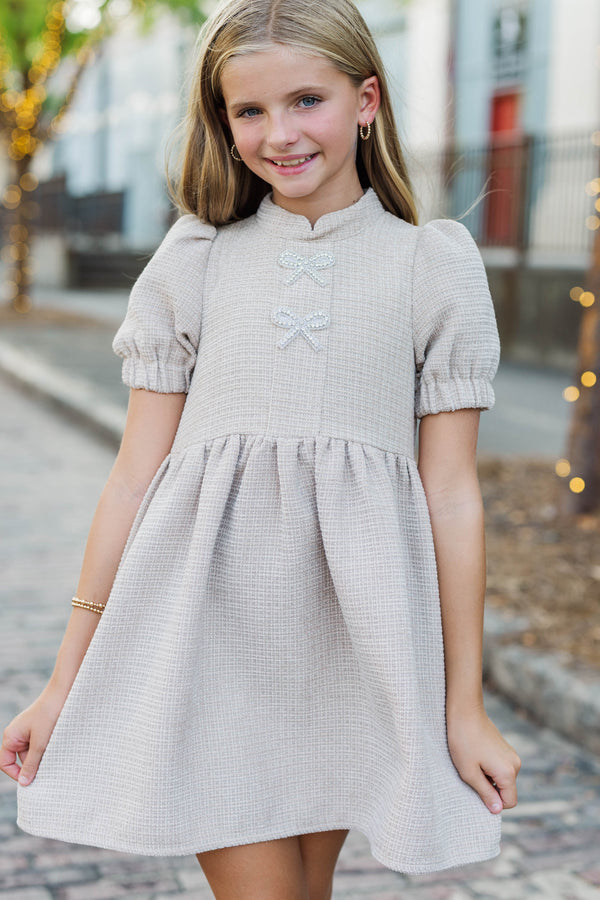Girls: The Gwen Oatmeal Embellished Tweed Dress