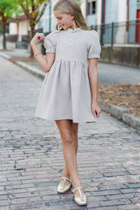 Girls: The Gwen Oatmeal Embellished Tweed Dress
