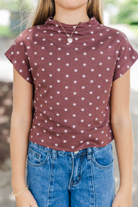 Girls: The One Everyone Wants Brown Polka Dot Top
