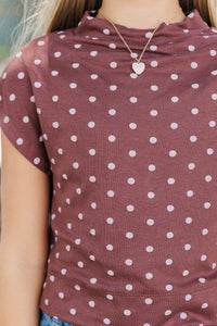 Girls: The One Everyone Wants Brown Polka Dot Top