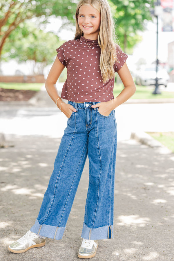 Girls: The One Everyone Wants Brown Polka Dot Top