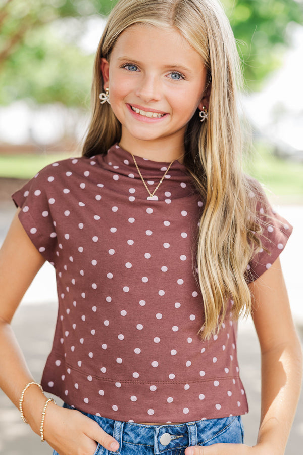 Girls: The One Everyone Wants Brown Polka Dot Top
