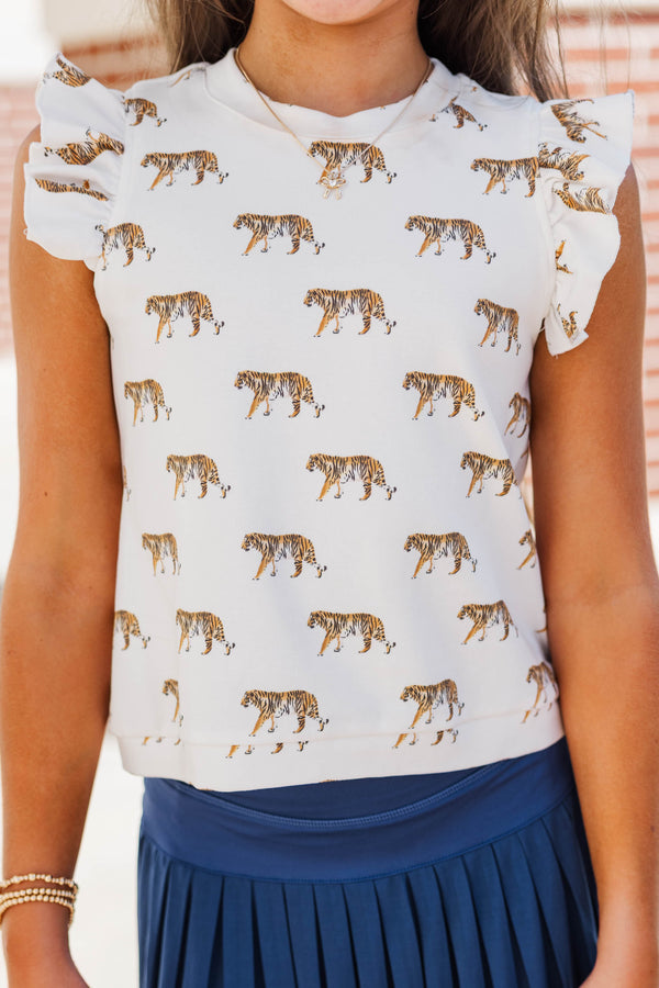 Girls: Through The Days White Tiger Pima Cotton Top