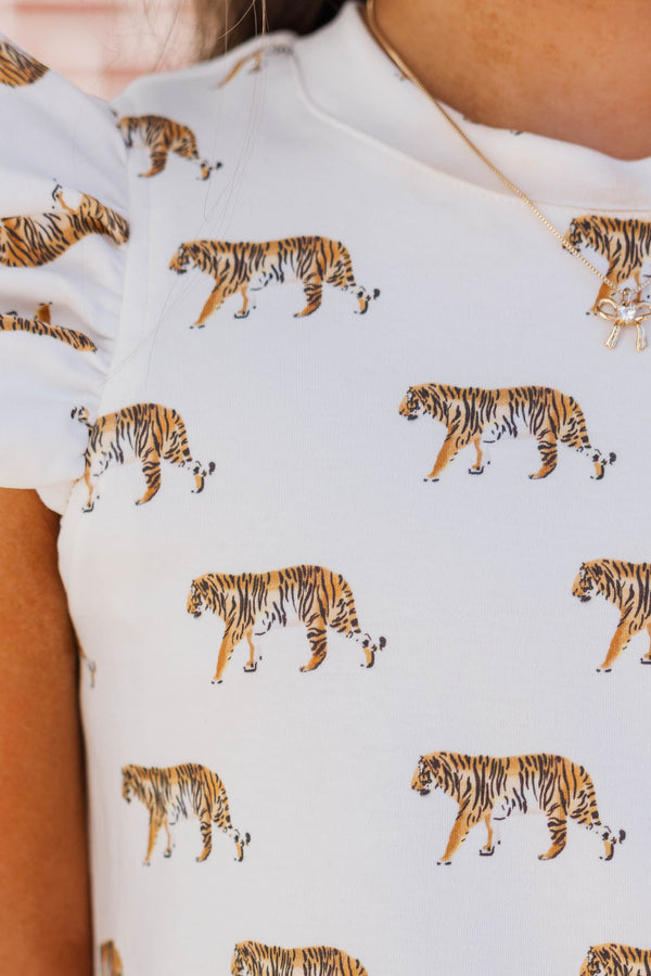 Girls: Through The Days White Tiger Pima Cotton Top