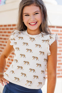 Girls: Through The Days White Tiger Pima Cotton Top