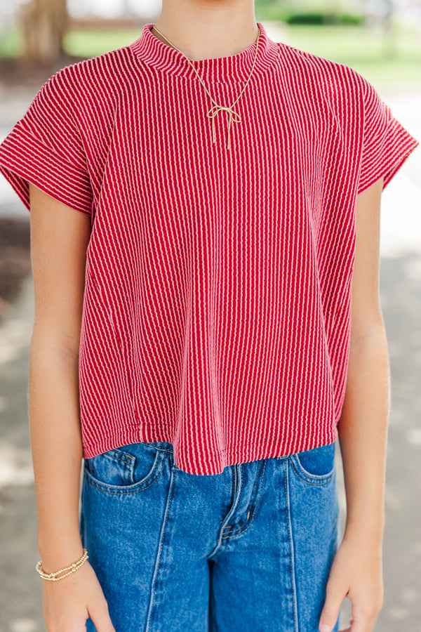 Girls: The Dina Red Ribbed Top
