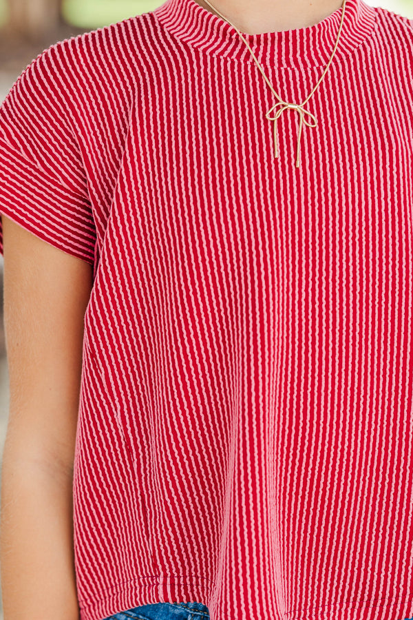 Girls: The Dina Red Ribbed Top