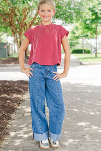 Girls: The Dina Red Ribbed Top