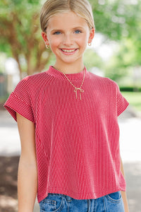 Girls: The Dina Red Ribbed Top