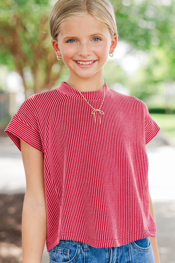 Girls: The Dina Red Ribbed Top
