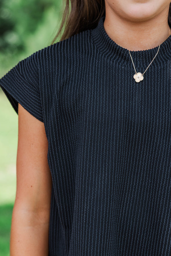 Girls: The Dina Black Ribbed Top