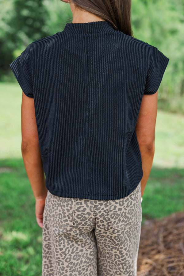 Girls: The Dina Black Ribbed Top